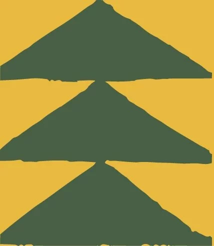 Dark green triangles in a row with a yellow background